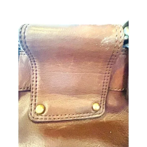 Banana Republic Brown Leather Bucket Tote Shoulder Bag Hobo Brass - Picture 5 of 15